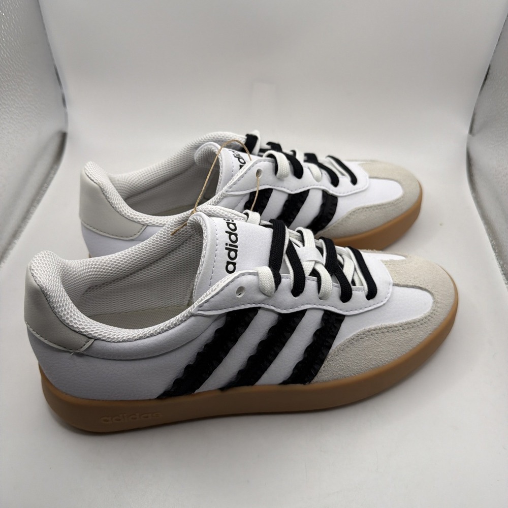 Adidas Women White Black Gum Sole Low Top Striped Athletic Sneakers . Size 11 - Picture 4 of 15